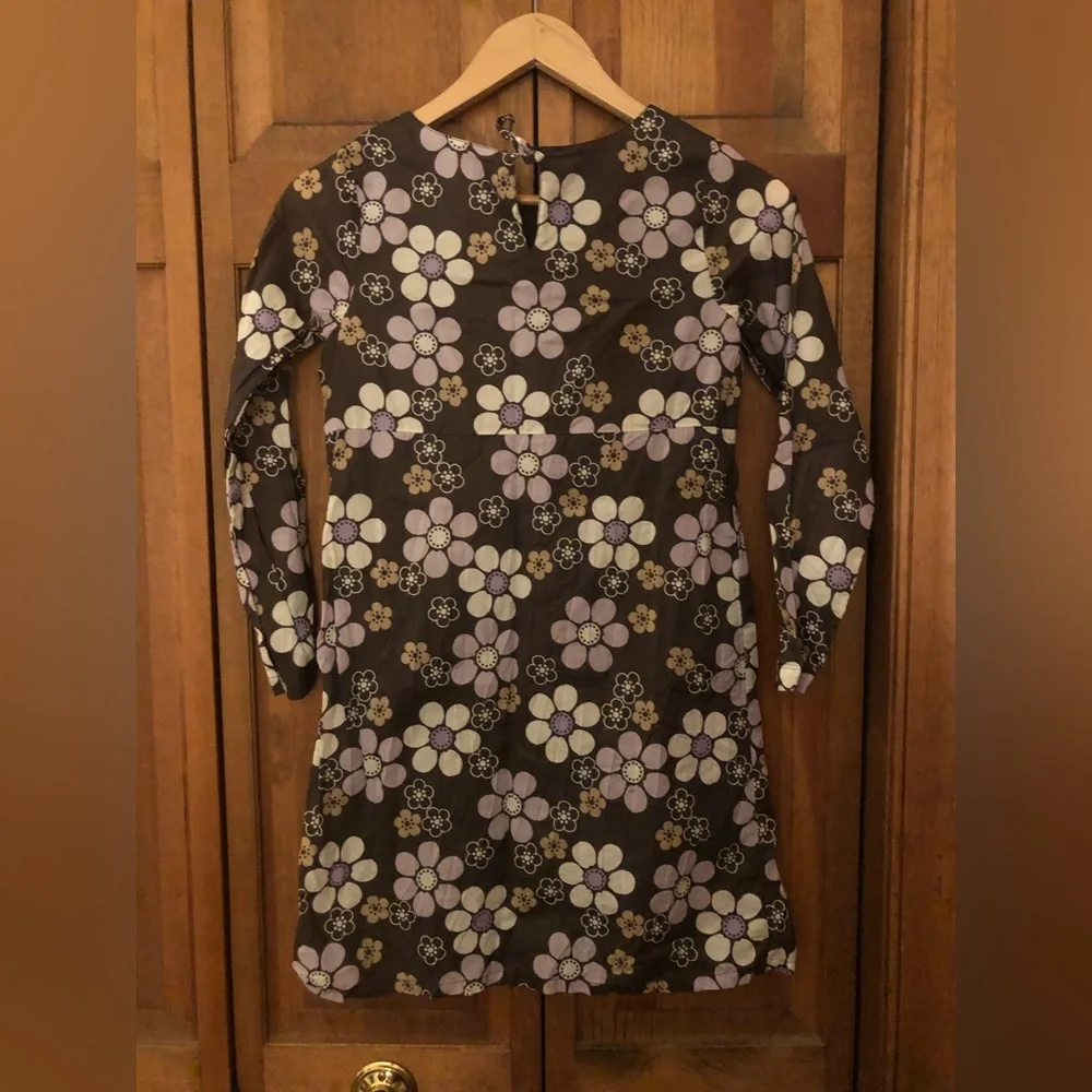 Gymboree Girl’s Sz 12 Brown Purple White Long Sleeve Floral Cotton Spring Dress
